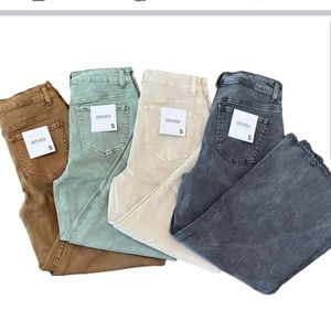Olive cropped fringe jeans